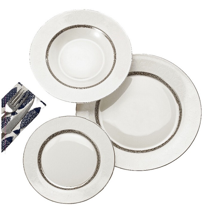 Сервиз за хранене Morello, Elegant Silver, 18 части, костен порцелан