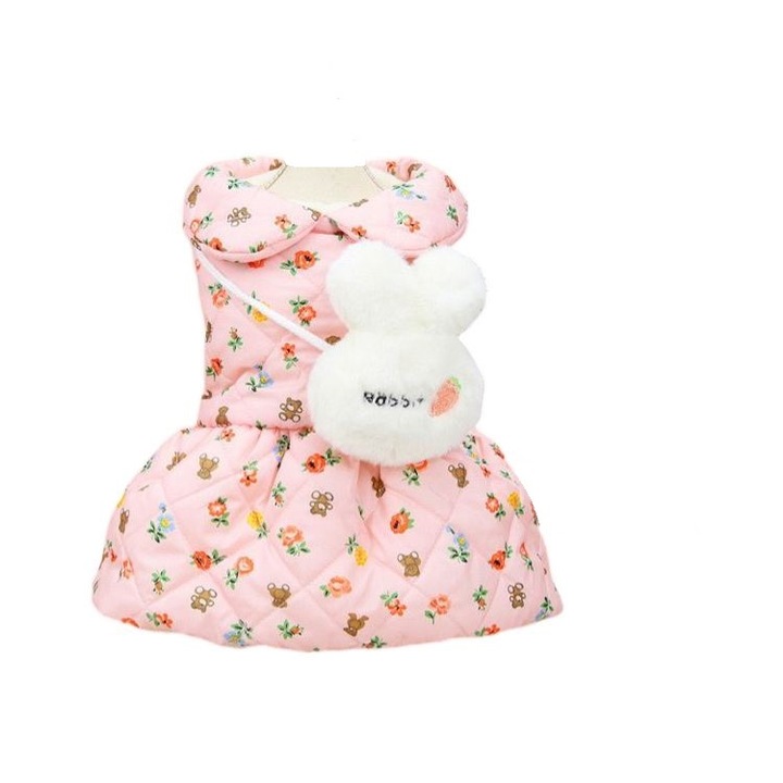 Kabát kölyökkutyáknak rózsaszín virágokkal M 23 cm hosszú