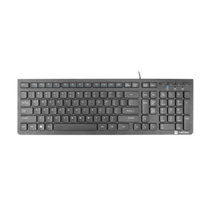 Billentyűzet, Natec, Discus 2 Slim, normál, kábellel, fekete, USB 2.0, 424g