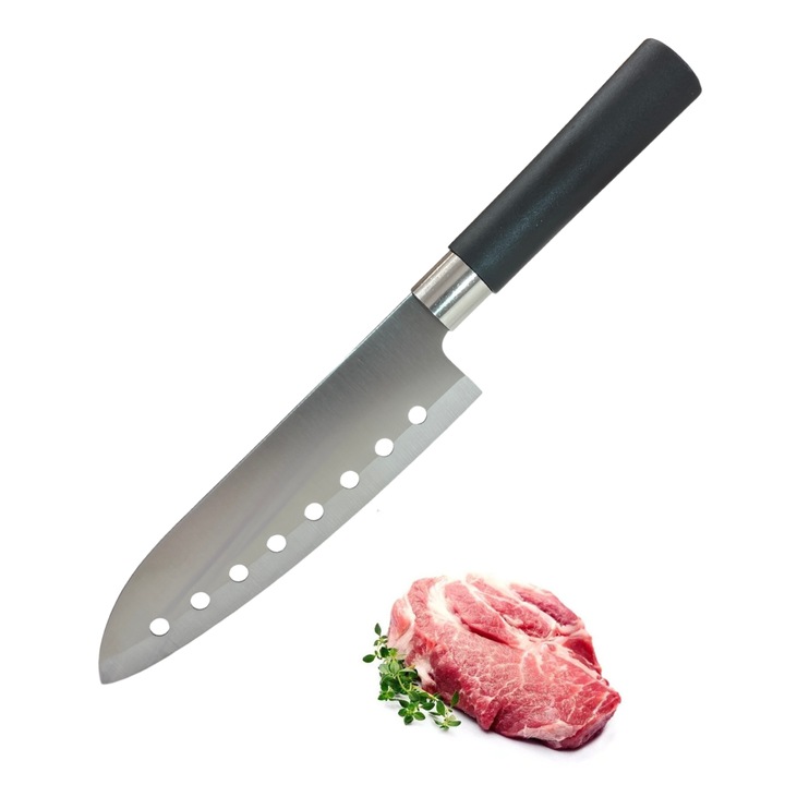 Cutit Profesional japonez Santoku Salestore.ro®, lama din otel inoxidabil 17.2 cm, versatil in utilizare, Profesional, maner din PP