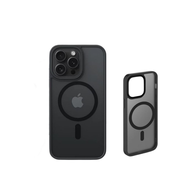 Carcasa de protectie, compatibila cu Apple iPhone 15 Pro, MagSafe - Negru