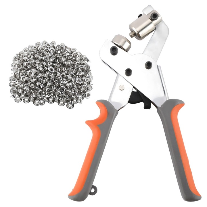 Cleste imbinare, Axroad Mall, Set cu 200 capse, Maner antiderapant, Ergonomic, Pentru piele, panza, Robust, Usureaza munca, Metal/Plastic, 13x22 cm, Culoare gri-portocaliu