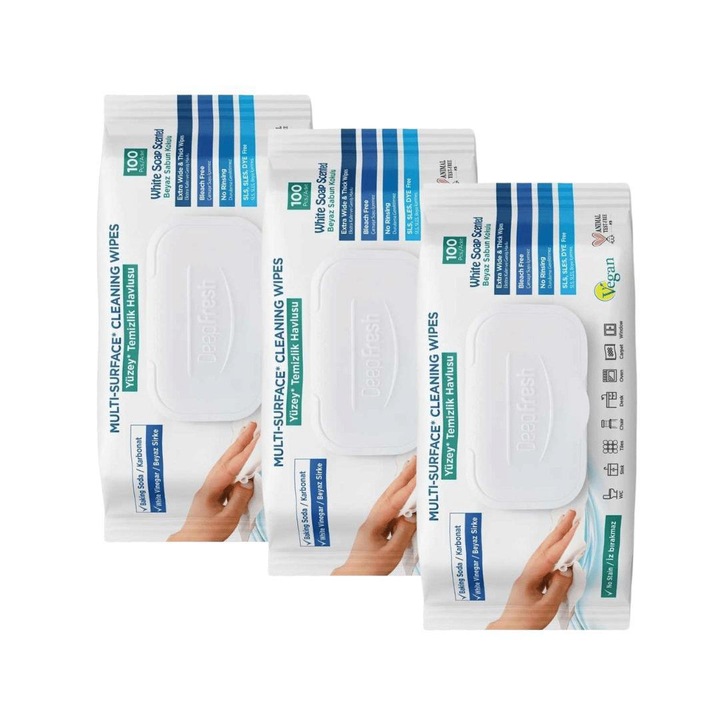 Servetele cu Bicarbonat si Otet Vegane 300 buc pentru curatarea tuturor suprafetelor (baie, geam, toaleta, mobila, incalataminte) etc