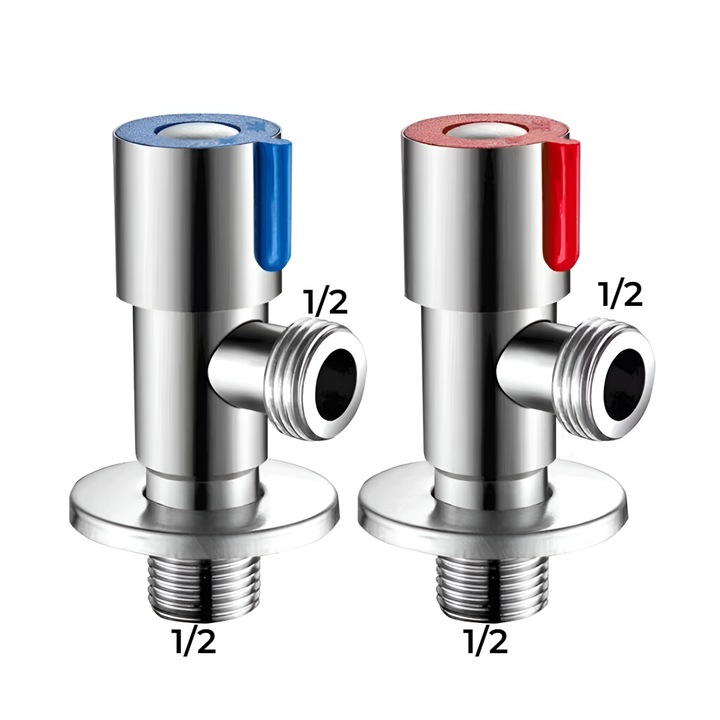 Set 2 Robineti Coltar 1/2" - 1/2" Inox, Cartus Ceramic Invelit in Alama, Inclus Capace Decorative, Gri Mat