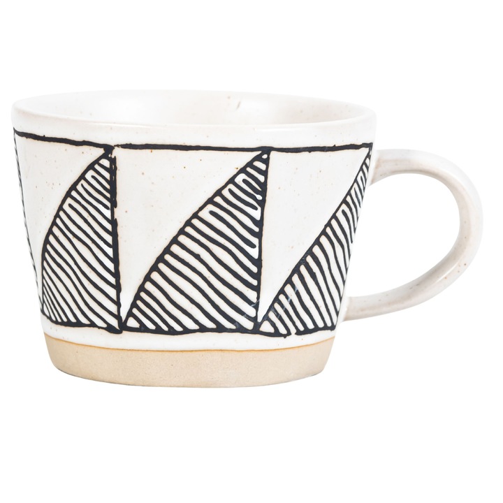 Cana Ceramica Alba cu Model Linii Negre