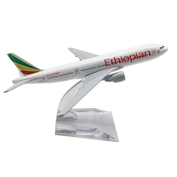 Macheta avion Air Ethiopian Boeing B777, metal, 16 cm, scara 1:400