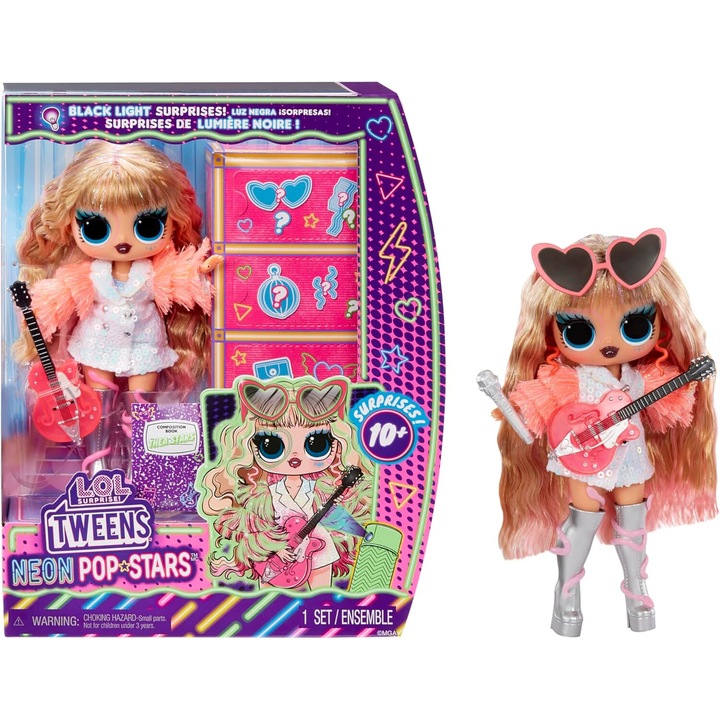 Кукла LOL Surprise Tweens Neon Pop Stars Thea Stars с неонови аксесоари и UV фенерче
