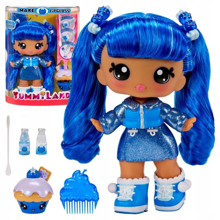Papusa MGA Yummiland Callie Birthday Cake 25 cm Si Num Noms Scented DIY Lip Gloss Set Copii 4 Ani