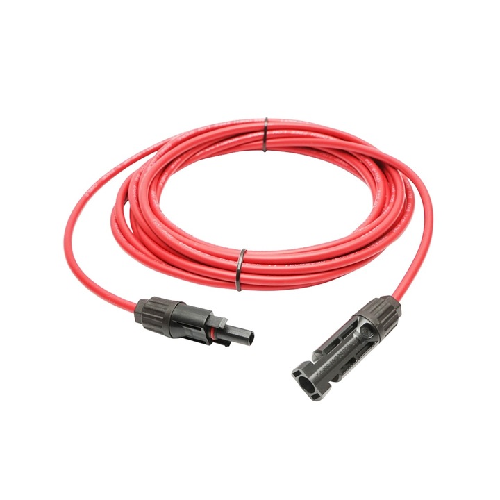 Cablu prelungire panou solar de 6mm², conector MC4, 1, 6kw, 32A, 4, 5 m liniar rosu, IP 67 ignifug si rezistenta UV