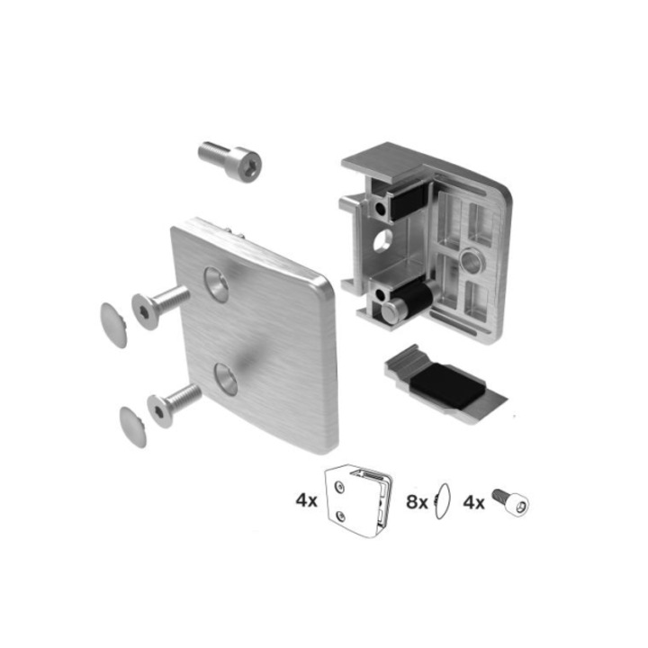 Set suport sticla 4 bucati Suport sticla Model 24 Conector Plat 65X55 Aisi 304 Satinat Pentru sticla 12-17, 52