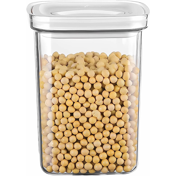Cutie alimentara cu inchidere ermetica, Aurov®, pentru depozitarea alimentelor, Fara BPA, Recipient pentru organizare cereale, faina, zahar, 1100ml, Alb