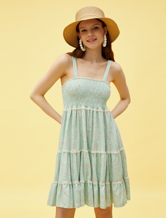 KOTON, Rochie stratificata fara maneci cu model, Verde, S