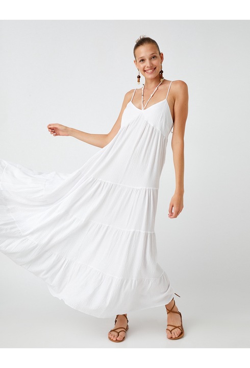 KOTON, Rochie maxi lejera cu decolteu in V, Alb, M