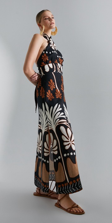 KOTON, Rochie lunga cu slit lateral si model, fara maneci, Negru, S