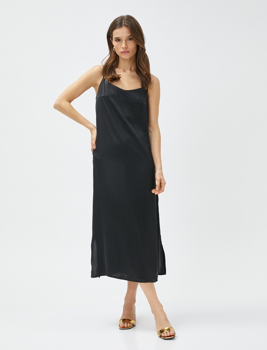 KOTON, Rochie cu decolteu in V si slituri laterale, Negru, 2XL