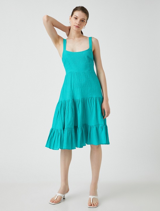 KOTON, Rochie evazata cu decolteu rotund, Verde, S