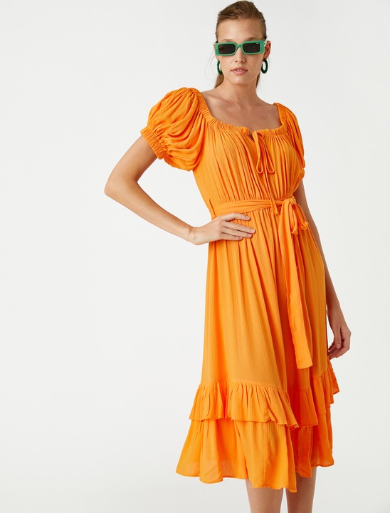 KOTON, Rochie midi evazata, Portocaliu, 2XL