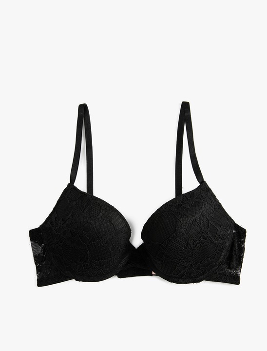 KOTON, Sutien push-up din dantela, Negru, 75B