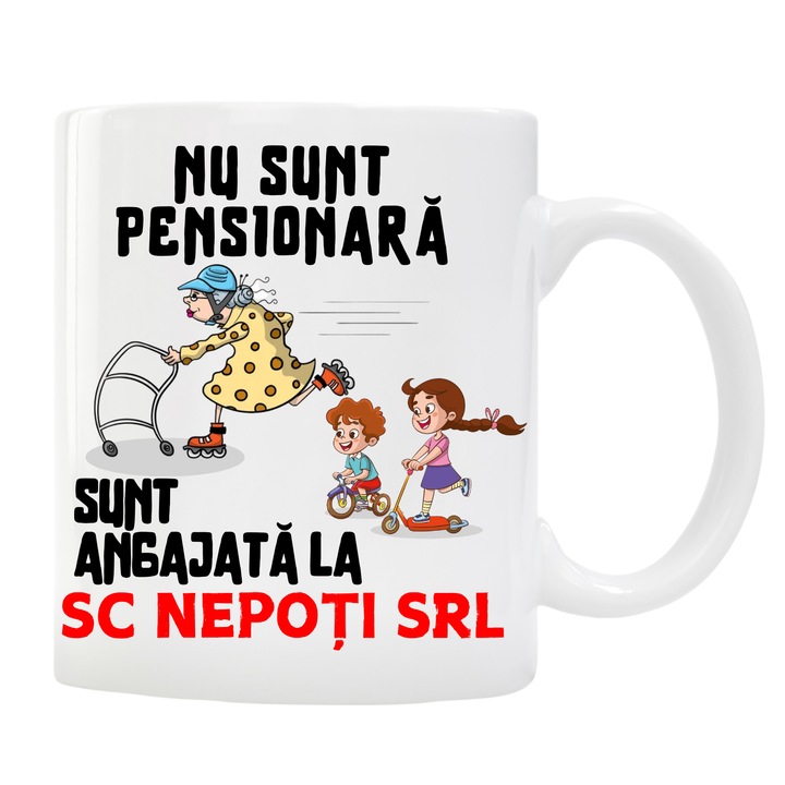 Cana personalizata -Nu sunt pensionara, alba, 330 ml