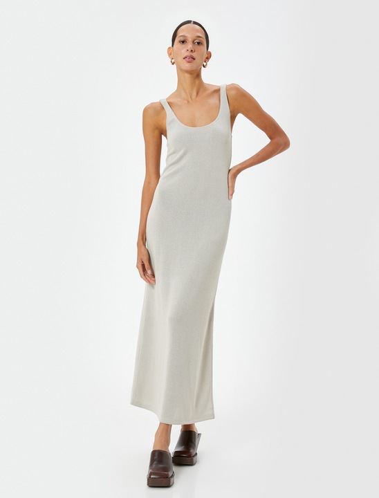 KOTON, Rochie lunga cu decolteu rotund, Bej, M