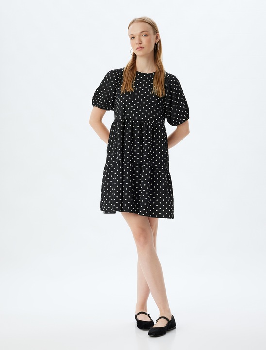 KOTON, Rochie cu maneci bufante, Negru, L