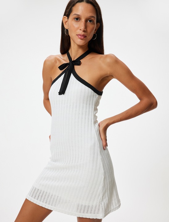 KOTON, Rochie mini cu decolteu halter, Alb murdar, M