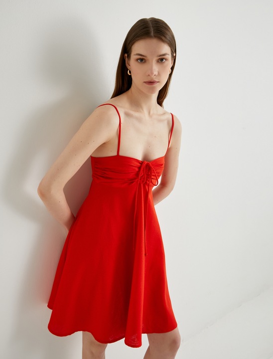 KOTON, Rochie din amestec de in cu croiala in A, Rosu, XL