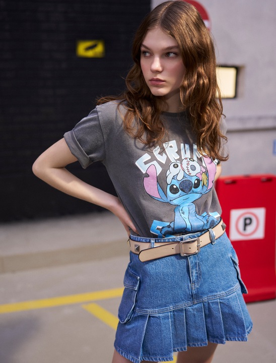 KOTON, Fusta din denim cu pliuri si buzunare cu clapa, Albastru indigo, S