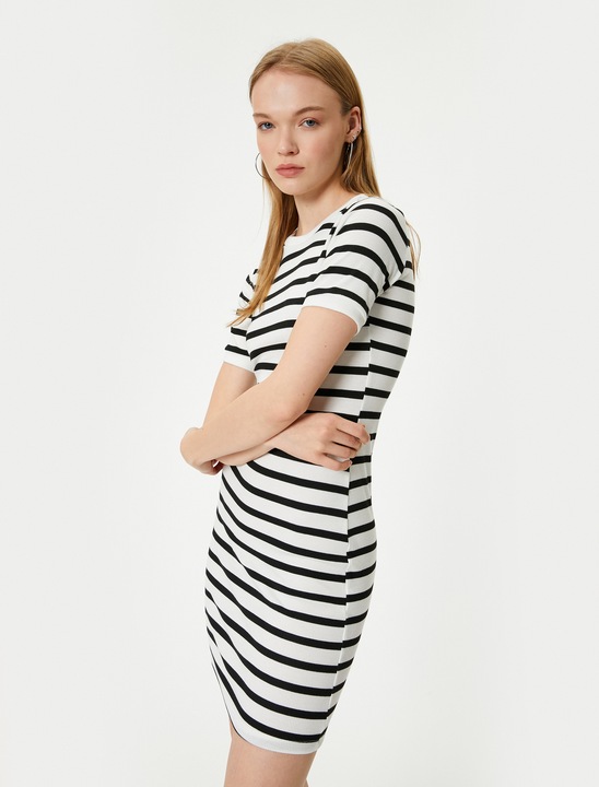 KOTON, Rochie bodycon cu model in dungi, Alb murdar, L