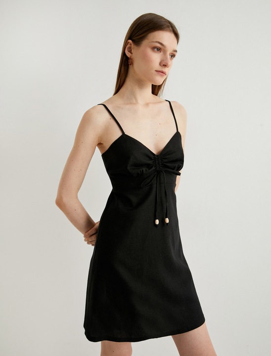 KOTON, Rochie scurta cu bretele ajustabile, Negru, XS