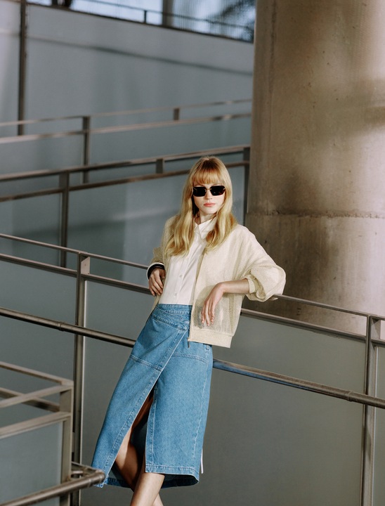 KOTON, Fusta midi din denim cu slit lateral, Albastru deschis, XS