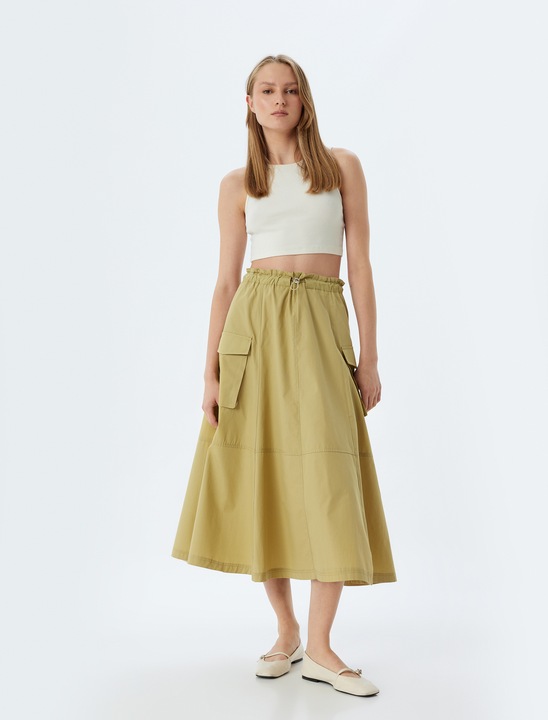 KOTON, Fusta cargo midi cu talie inalta, Kaki, 44