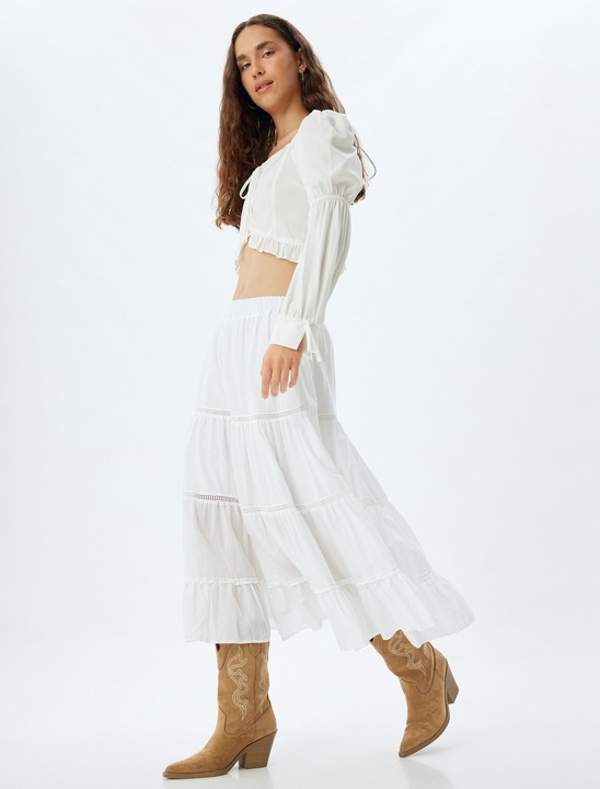 KOTON, Fusta evazata cu talie inalta, Alb, 34