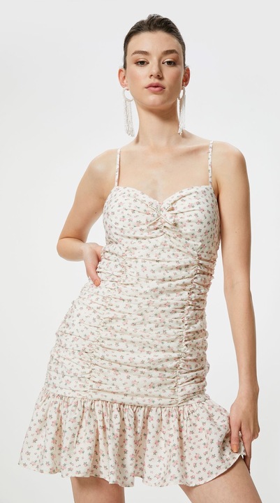 KOTON, Rochie scurta cu model floral, Roz, XS