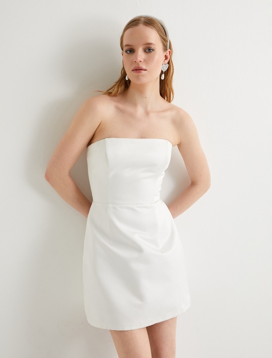KOTON, Rochie mini satinata, Alb, 2XS