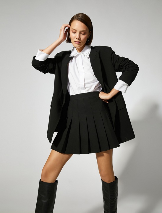 KOTON, Fusta mini plisata, Negru, S