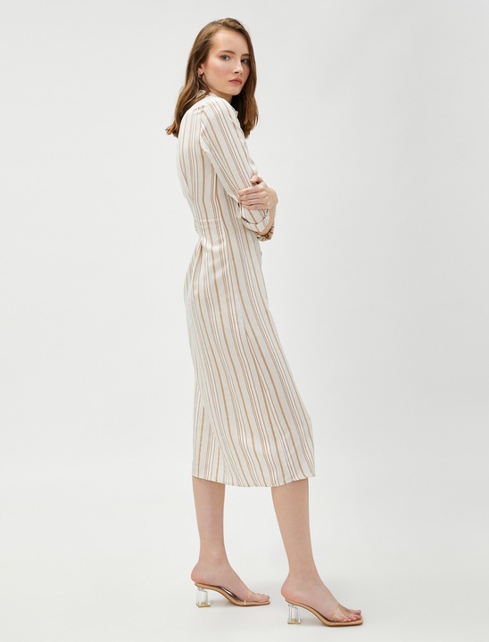 KOTON, Rochie-camasa midi din amestec de in, Bej