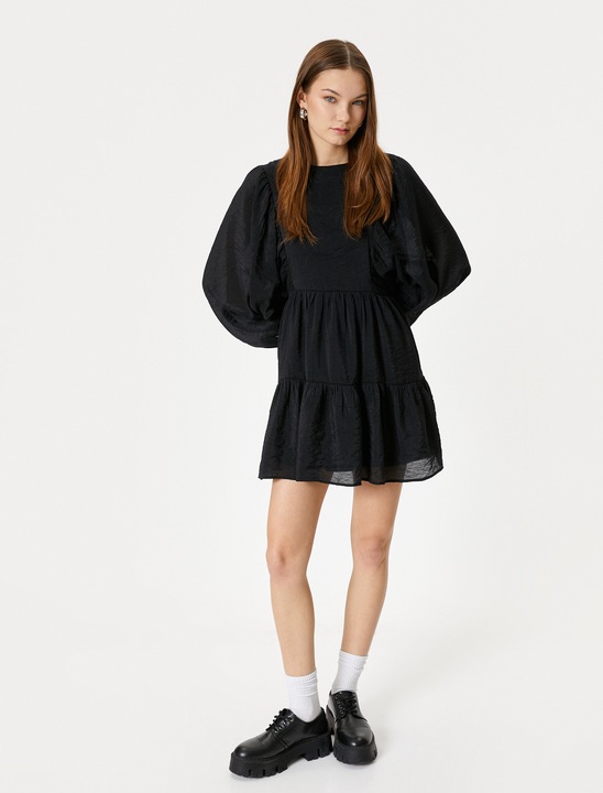 KOTON, Rochie scurta cu maneci bufante, Negru, XS