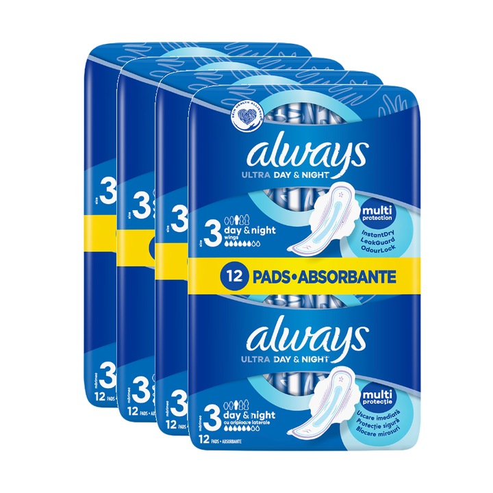 Absorbante periodice Always Ultra Day & Night, 4 pachete x 12, 48 buc
