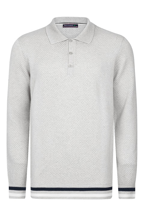 Felix Hardy, Pulover polo cu accente in dungi, Albastru ultramarin/Alb optic/Gri deschis melange