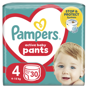 Scutece-Chilotel Pampers Active Baby Pants Value Pack, Marimea 4, 9-15 kg, 30 buc