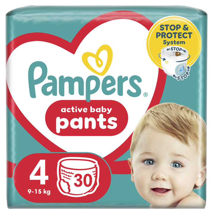 Пелени-гащички Pampers Active Baby Pants Value Pack, Размер 4, 9-15 кг, 30 броя