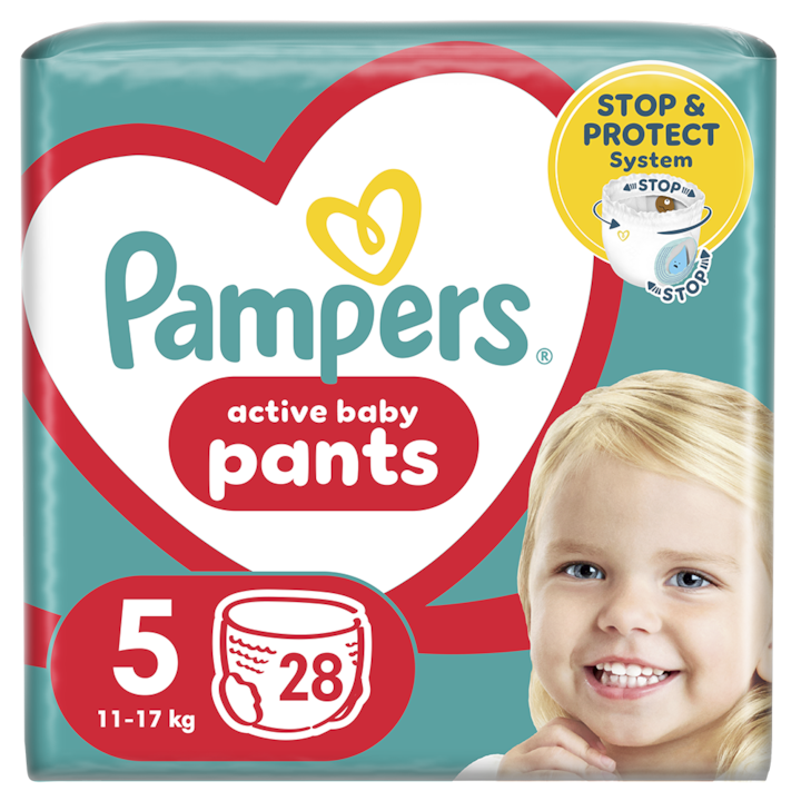 Пелени-гащички Pampers Active Baby Pants Размер 5, 11-17 кг, 28 броя