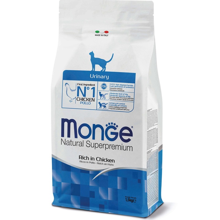 Hrana uscata pentru pisici, Monge Natural, Urinary, Pui, 1.5kg