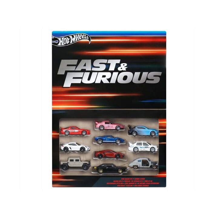 Set de 10 masinute metalice Hot Wheels, Colectia Fast & Furious