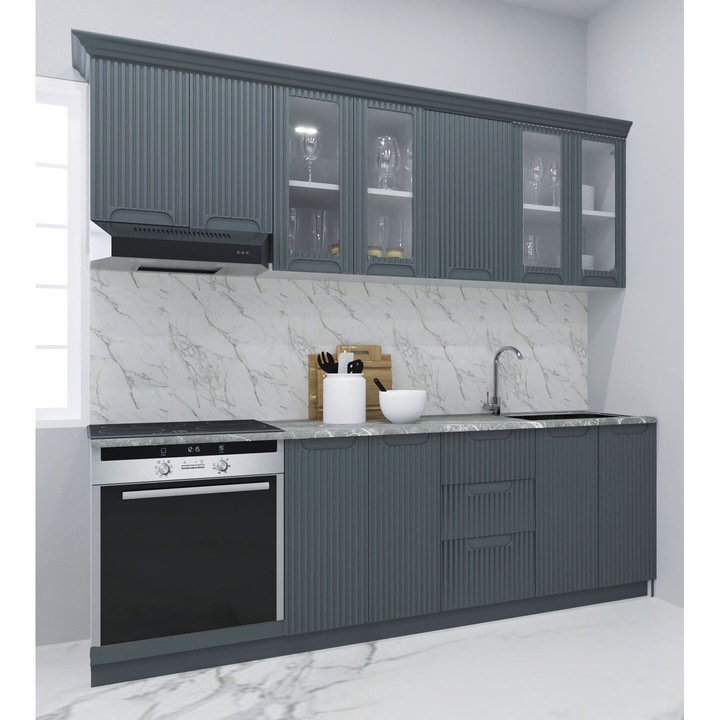 Set bucatarie cu soft-close si fronturi MDF, Badenmob, seria Space, 220cm, Antracit