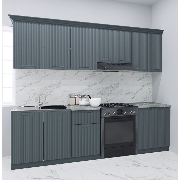 Set bucatarie cu soft-close si fronturi MDF, Badenmob, seria Space, 240cm, Antracit