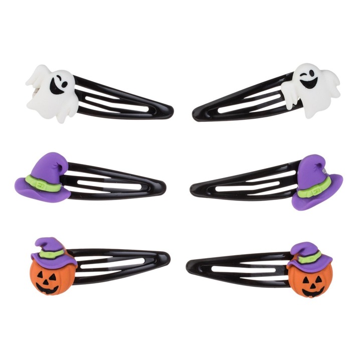 Set clame metalice par negre cu fantoma palarie vrajitoare dovleac 5cm - 6buc