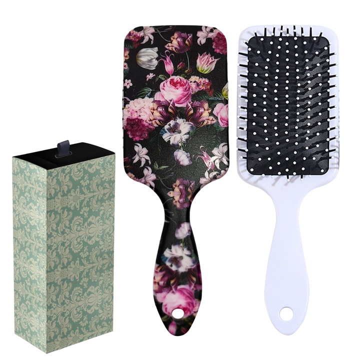 Hajkefe, Retro, ABS, rózsaszín virágok, ajándékcsomagolás