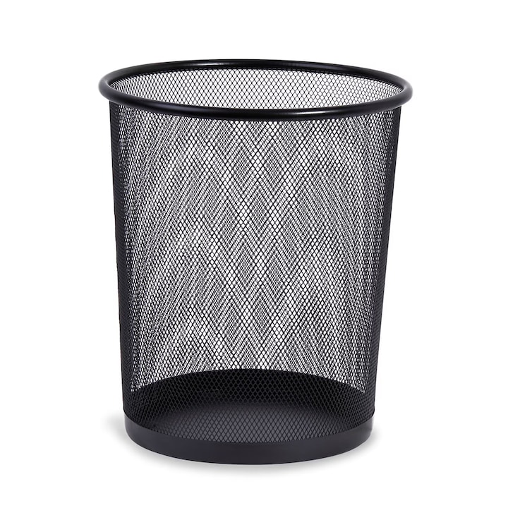 Cos gunoi metalic pentru birou, plasa mesh, 12L, Negru